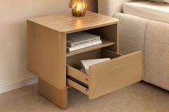 Design Nachttisch SAVOY 50cm grau beige greige Keramik Travertin Beistelltisch