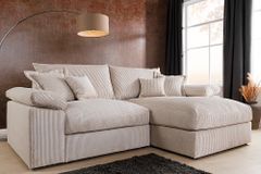 Design Ecksofa ATMOSPHERE XL 245cm champagner beige Cord Federkern inkl. Kissen