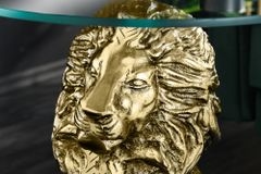 Runder Beistelltisch WILDLIFE LION 60cm gold antik Metall Glas Löwen Skulptur