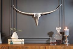 Moderne Design Wanddekoration BULL 75cm silber Aluminium Stierkopf