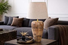 Handgefertigte Tischlampe PURE NATURE 65cm weiß natur Mangoholz mit Stoffschirm