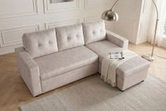 Ecksofa mit Schlaffunktion APARTMENT beidseitig aufbaubar champagner beige Samt inkl. Stauraum