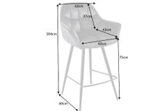 Drehbarer Barhocker PAPILLON grau Samt Barstuhl mit Lehne schwarze Metallbeine