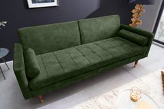 Modernes Schlafsofa COUTURE 200cm grün Microvelours 3-Sitzer Couch mit Schlaffunktion
