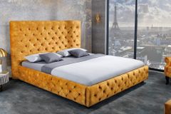 Queensize Doppelbett PARIS 160x200cm senfgelb Samt Chesterfield Design