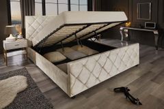 Design Boxbett ELYSIUM 160x200cm champagner beige Samt mit Stauraum und Lattenrost