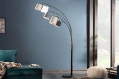 Design Bogenlampe LEVELS 205cm schwarz grau 5 Leinenschirme Stehlampe
