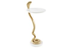 Runder Beistelltisch WILDLIFE COBRA 65cm gold weiß Marmor Schlangen-Skulptur handmade