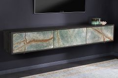Massivholz TV Lowboard MOUNTAIN SOUL 160cm schwarz hängend echter Naturstein Akazie