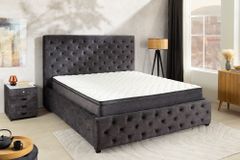 Boxbett PARIS 180x200cm grau Samt mit Stauraum inkl. Matratze und Topper