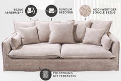 Großes 3-Sitzer Sofa HEAVEN 200cm champagner beige Bouclé Federkern Hussensofa