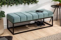 Moderne Sitzbank PETIT BEAUTÉ 110cm salbei mint Samt schwarzes Gestell