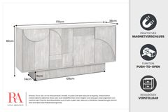 Design Sideboard ART DECO 170cm grau smoked Mangoholz massiv 3D-Front