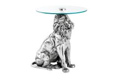 Runder Beistelltisch WILDLIFE LION 60cm silber antik Metall Glas Löwen Skulptur