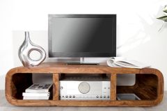 Massivholz Couchtisch CURVED 100cm braun Sheesham stone finish TV-Lowboard Stauraum