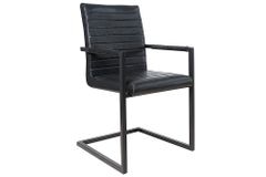 Industrial Freischwinger Stuhl LOFT antik schwarz Kunstleder mit Armlehne Eisengestell