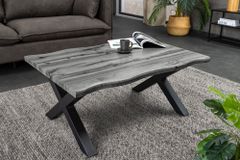 Industrial Couchtisch WILD 90cm grau Wildeichen-Design schwarz Metall Baumkante