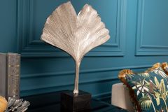 Dekorative Skulptur GINKGO LEAF 45cm silber handmade Metall mit Marmorsockel