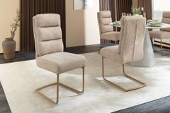 Design Freischwinger Stuhl COMFORT beige Strukturstoff mit Metallgestell