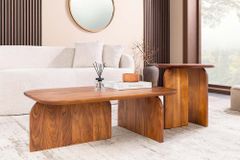 2er Set Couchtische GATSBY 100cm braun Akazienholz organische Form Beistelltisch