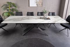 Ausziehbarer Esstisch EUPHORIA 180-220-260cm weiß Carrara Oro Keramik schwarz Metall