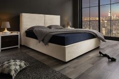 Modernes Boxbett ROCCO 180x200cm beige Cord mit Stauraum und Lattenrost