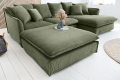 Großer Sitzhocker HEAVEN 100cm grün Cord Sofahocker abnehmbarer Bezug