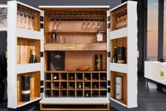 Handgearbeiteter Barschrank GOLDEN SUNSET 140cm weiß gold Mangoholz massiv