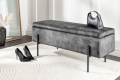 Moderne Truhenbank LOFT 100cm grau Samt Sitzbank mit Stauraum gespolstert schwarz Metall