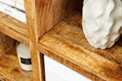 Massives Regal IRON CRAFT 160cm natur Mangoholz Bücherregal sechzehn Fächer