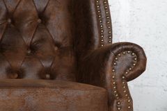 Chesterfield Sessel 85cm antik braun Microfaser mit Knopfheftung
