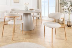 Design Stuhl BELFORT beige Strukturstoff Metallgestell Eiche