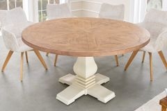 Runder Esstisch HAMPTONS 120cm hellbraun creme recycelte Pinie Massivholz