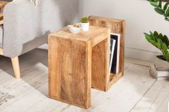 Handgearbeiteter Beistelltisch S 60cm Mango Massivholz mit Ablage variabel stellbar