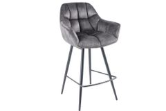 Drehbarer Barhocker PAPILLON grau Samt Barstuhl mit Lehne schwarze Metallbeine