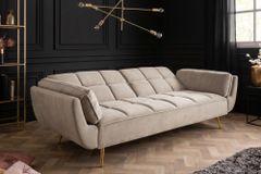 Retro Schlafsofa BOUTIQUE 215cm champagner beige Samt 3-Sitzer mit goldenen Füßen
