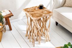 Massivholz Beistelltisch DRIFTWOOD 60cm natur Teak viereckig im Stelzen-Design