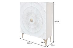 Massives Highboard GOLDEN SUNSET 120cm weiß gold Mangoholz mit 3D Schnitzereien