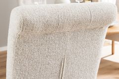 Design Stuhl CASA beige Bouclé Tweed Soft Massivholzbeine Zierknöpfe und Nackenrolle
