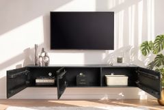 Hängendes TV-Lowboard VULCANO 160cm schwarz Mangoholz massiv