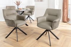 Drehbarer Stuhl LE GRAND taupe Echtleder Strukturstoff schwarzes Metallgestell