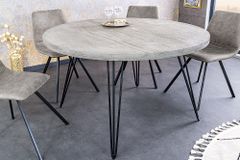 Runder Esstisch SCORPION 80cm grau Mangoholz massiv schwarze Metallbeine Hairpin Legs
