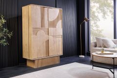 Design Barschrank ART DECO 140cm weiß gekälkt Mangoholz 3D-Front