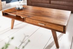 Massivholz Couchtisch RETRO 100cm braun Sheesham stone finish Schubladen handmade