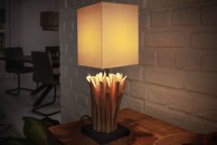 Handgearbeitete Treibholz Tischleuchte EUPHORIA 45cm beige mit Leinenschirm