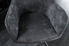 Drehbarer Stuhl VERONA dunkelgrau Samt Strukturstoff mit Armlehne Metallbeine schwarz