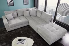 Modernes Ecksofa KENT 220cm hellgrau Cord inkl. Hocker Federkern L-Form Wohnlandschaft