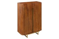 Massiver Barschrank GATSBY 140cm braun Mangoholz gold Metallgestell Retro