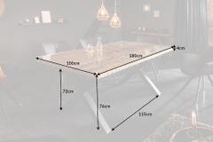 Massiver Esstisch BARRACUDA 180cm Teakholz inkl. Glasplatte mit X-Gestell