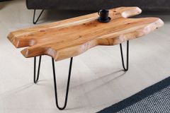 Massivholz Couchtisch WILD 100cm Akazie natur Hairpin Legs Baumkante